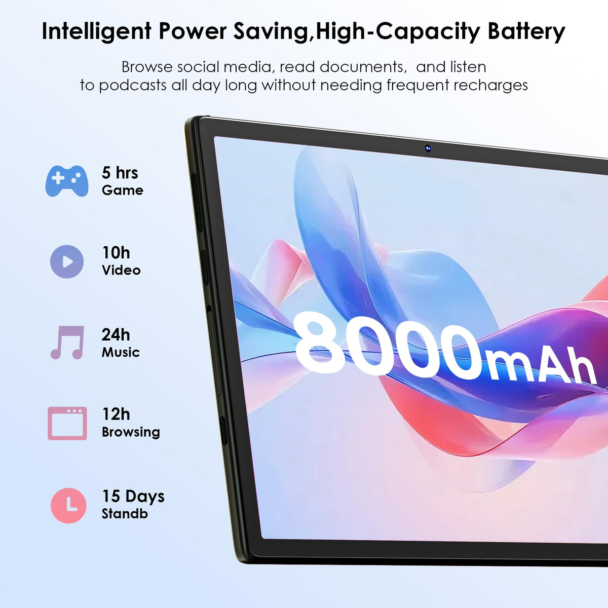 10.1 inch Android 15 Tablet with Drop-proof Case Blue H3933