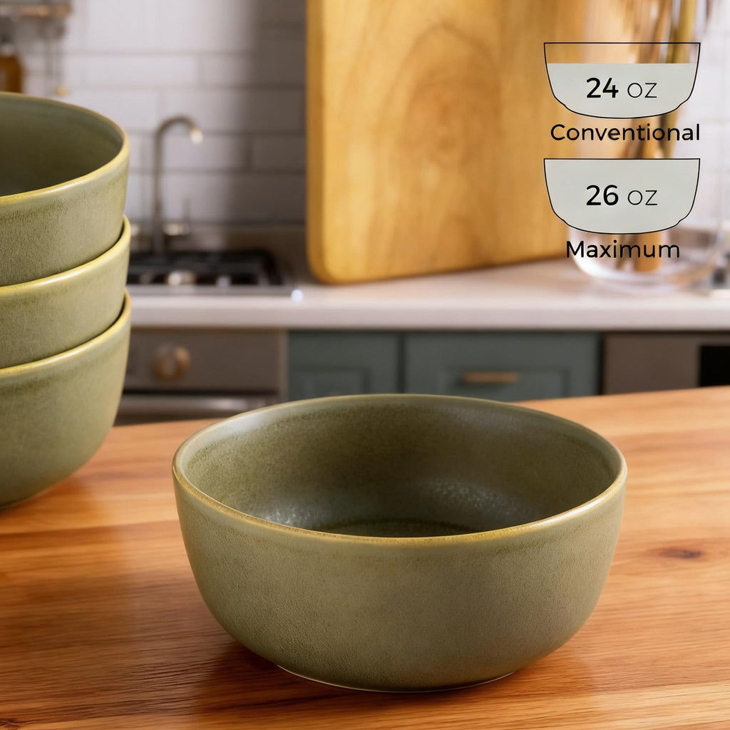 Stoneware Cereal Bowls Set of 4, 26oz Ceramic Bowls I26316