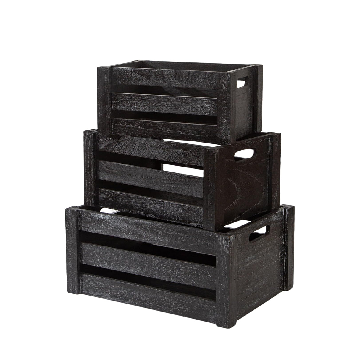 Set of 3 Nesting Wooden Crates with Handles U594167