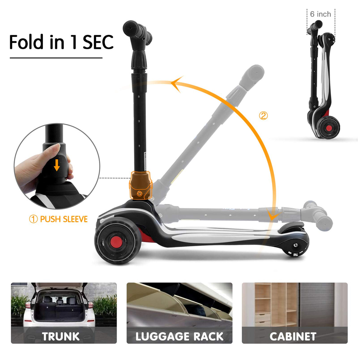 3 Wheels Scooter with Adjustable Height & LED Light J29186