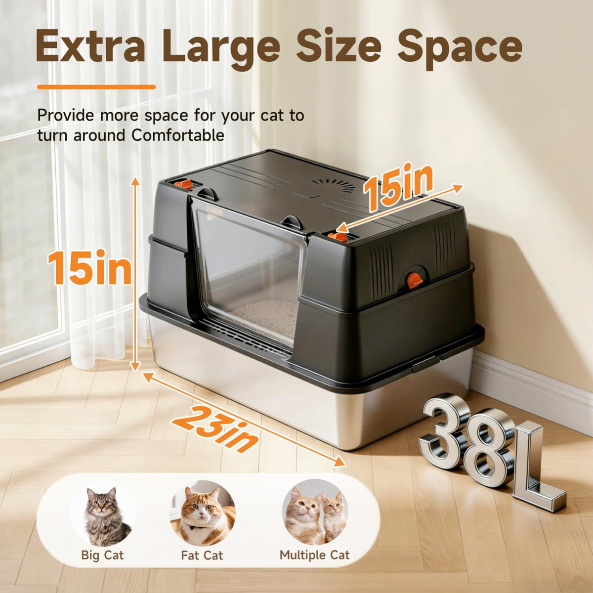 Stainless Steel High Sided Enclosed Litter Box with Lid Y626766