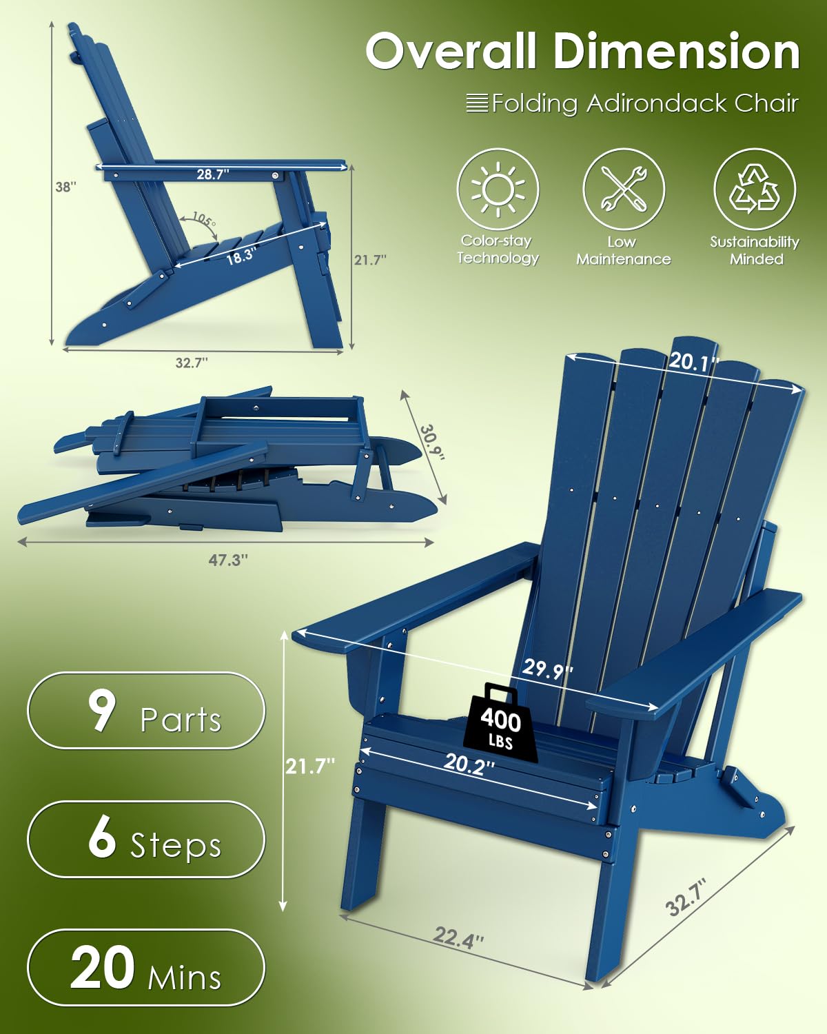 Blue Folding Adirondack Chairs Set of 2 J820641