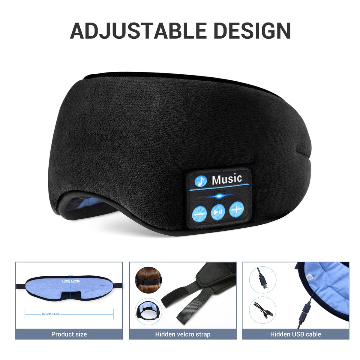 Bluetooth Sleep Headphones Eye Mask with Speakers and Microphone X1634