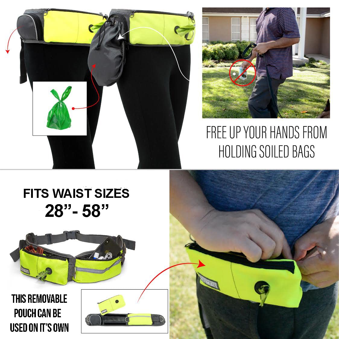 Hands Free Dog Leash with Reflective Bungee, Treat Holder, Poop Bag Dispenser A8044