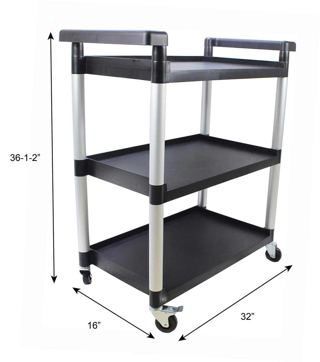 3-Shelf Plastic Utility Cart with Wheels, Black A8148