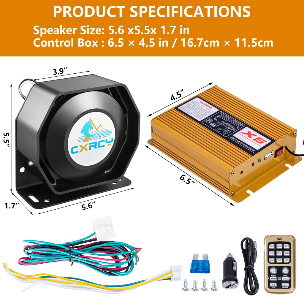 12V 200W Police Siren PA System with Wireless Mic E1303