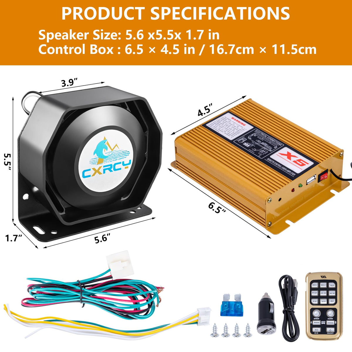 12V 200W Police Siren PA System with Wireless Mic E1303