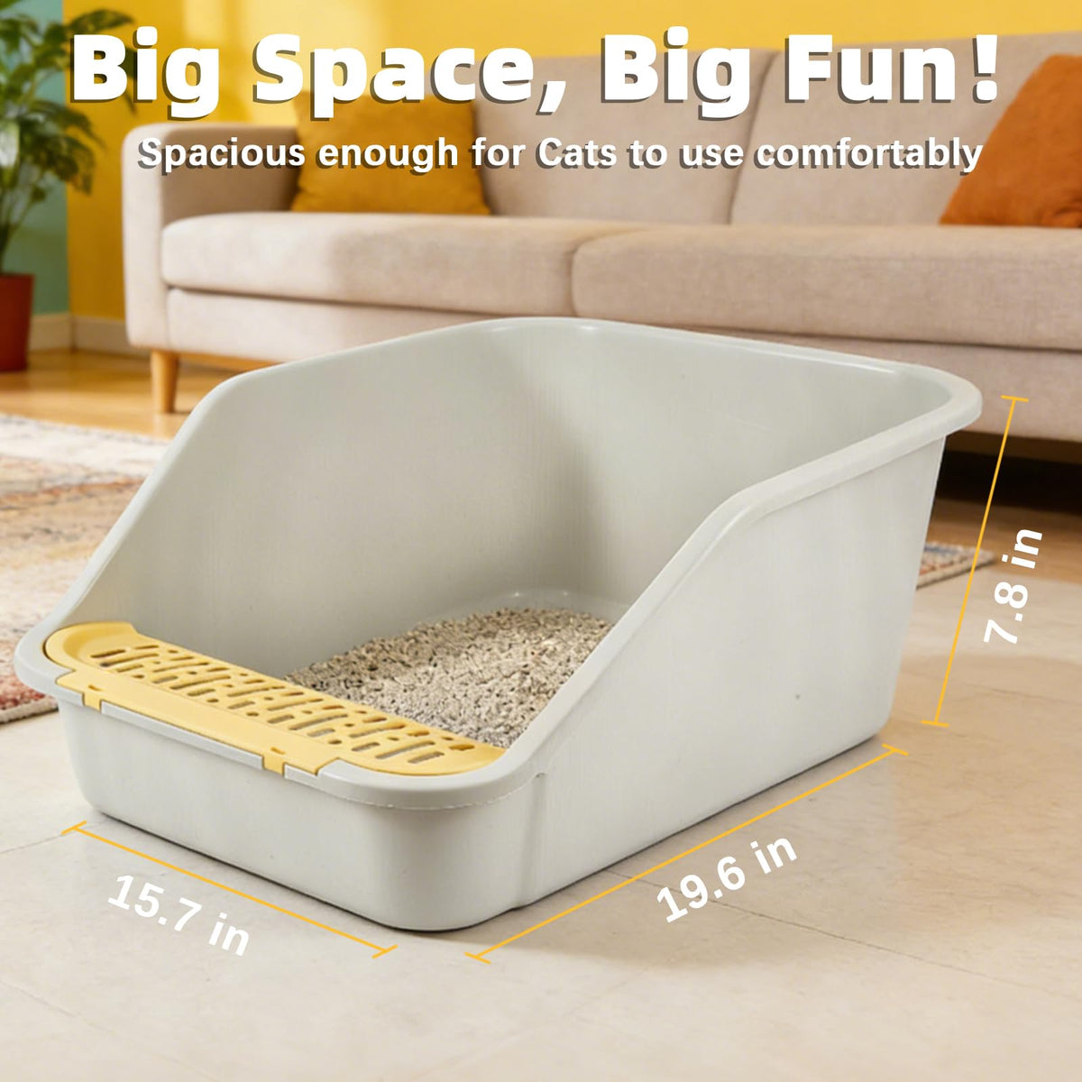 High Sides Open Top Cat Litter Box with Low Entry F178639