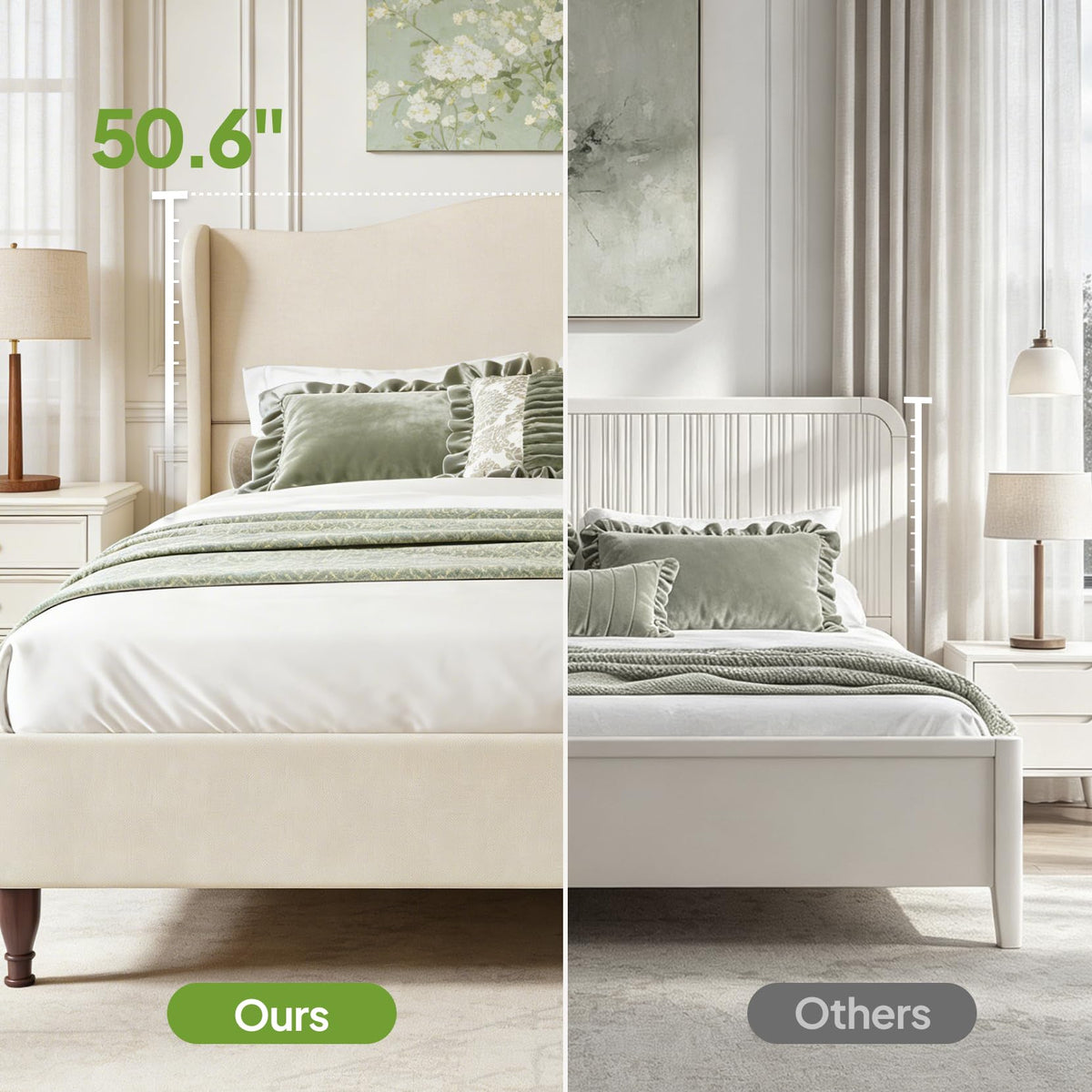 Queen Size Fabric Upholstered Platform Bed with Wooden Slats M737328