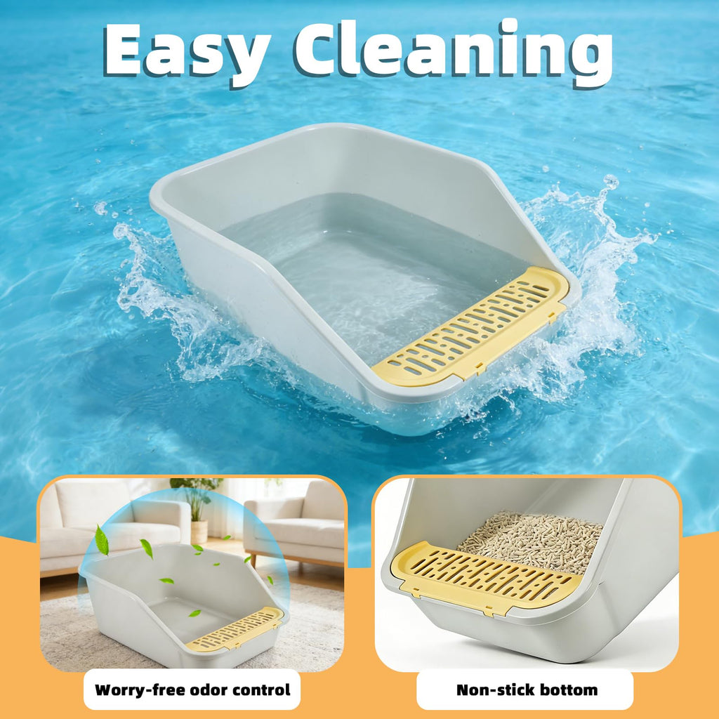 High Sides Open Top Cat Litter Box with Low Entry F178639