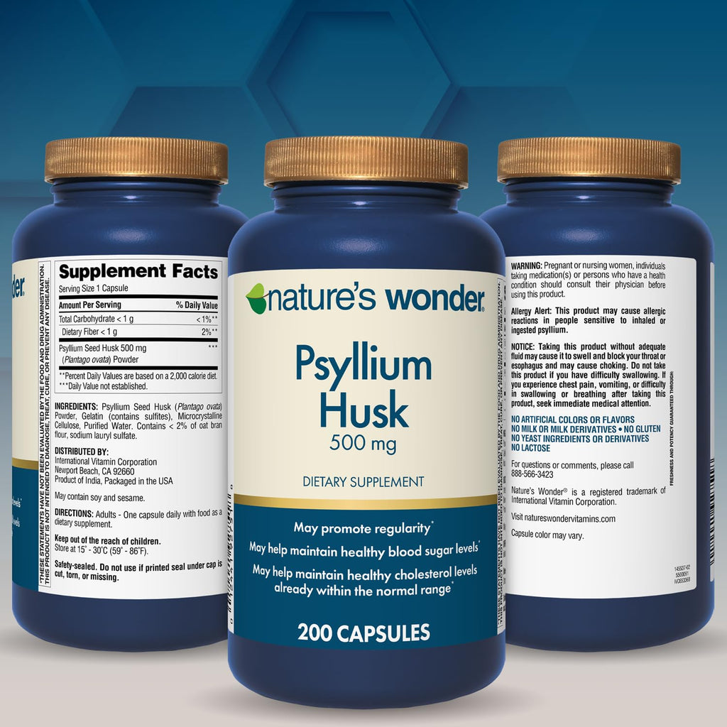 Psyllium Husk 500 mg Capsules 200 Count F4693