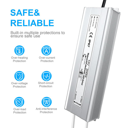 200 Watts Waterproof IP67 LED Driver 12V DC Power Supply P359
