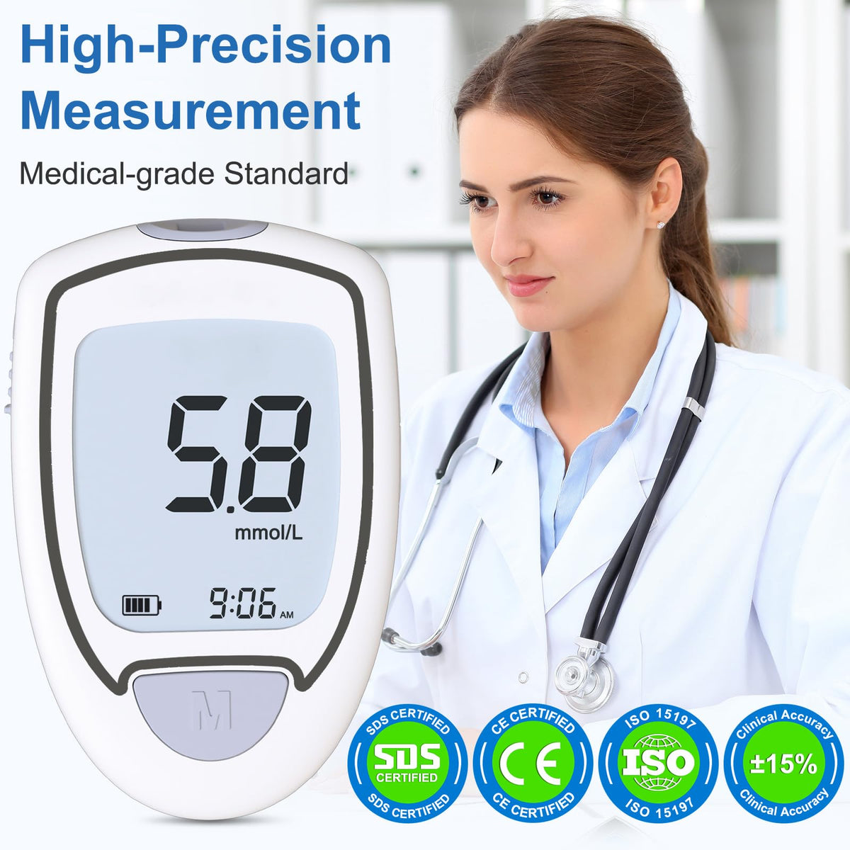 Blood Glucose Monitor Kit with 50 Test Strips & 50 Lancets P1529