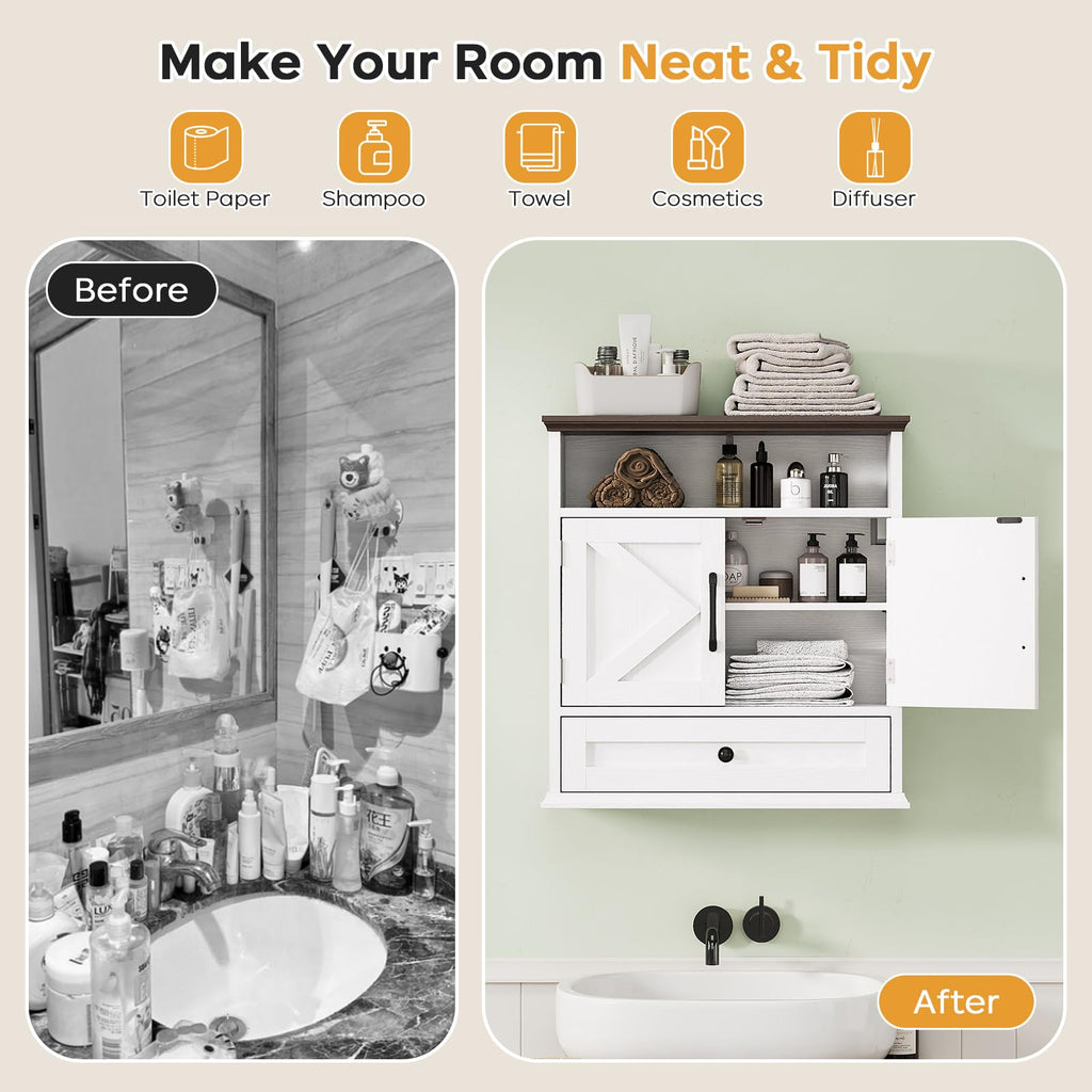 Wall Mounted Bathroom Cabinet 24.4"H x 23.6"W x 9"D V6669