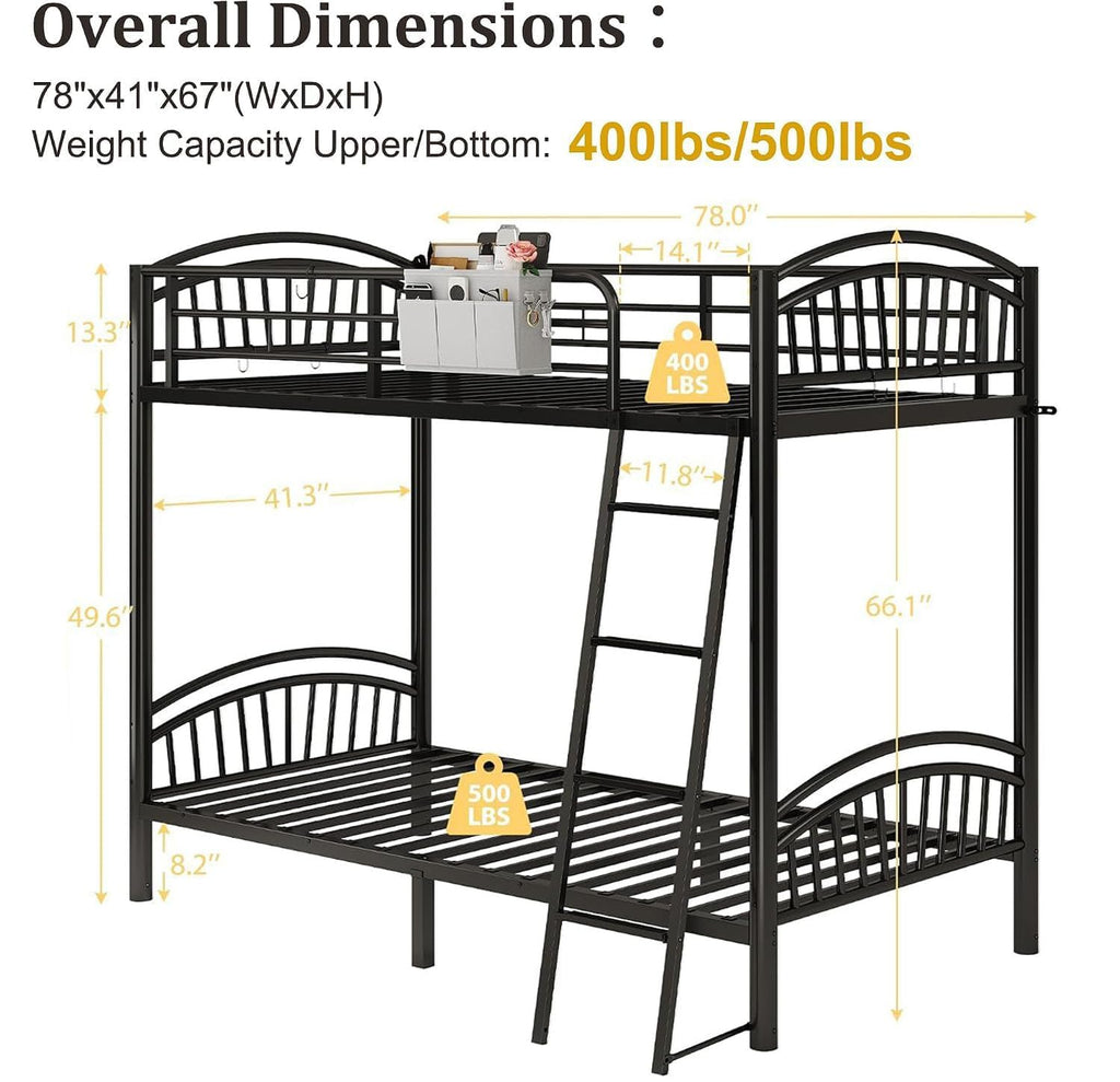 Twin Over Twin Metal Bunk Bed with Ladder Y1746