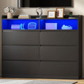 Black Dresser with LED Lights and Power Strip Y329811