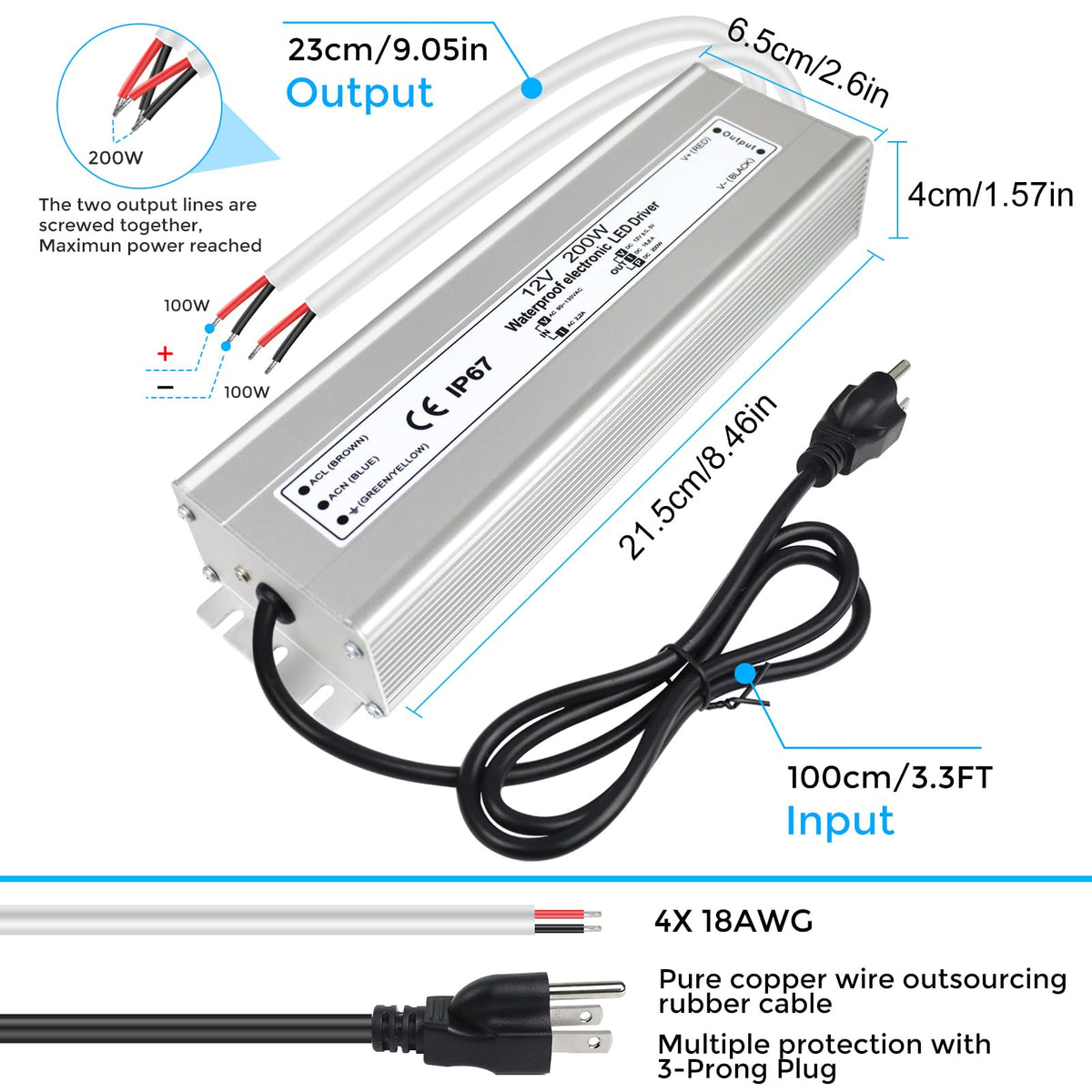 200 Watts Waterproof IP67 LED Driver 12V DC Power Supply P359