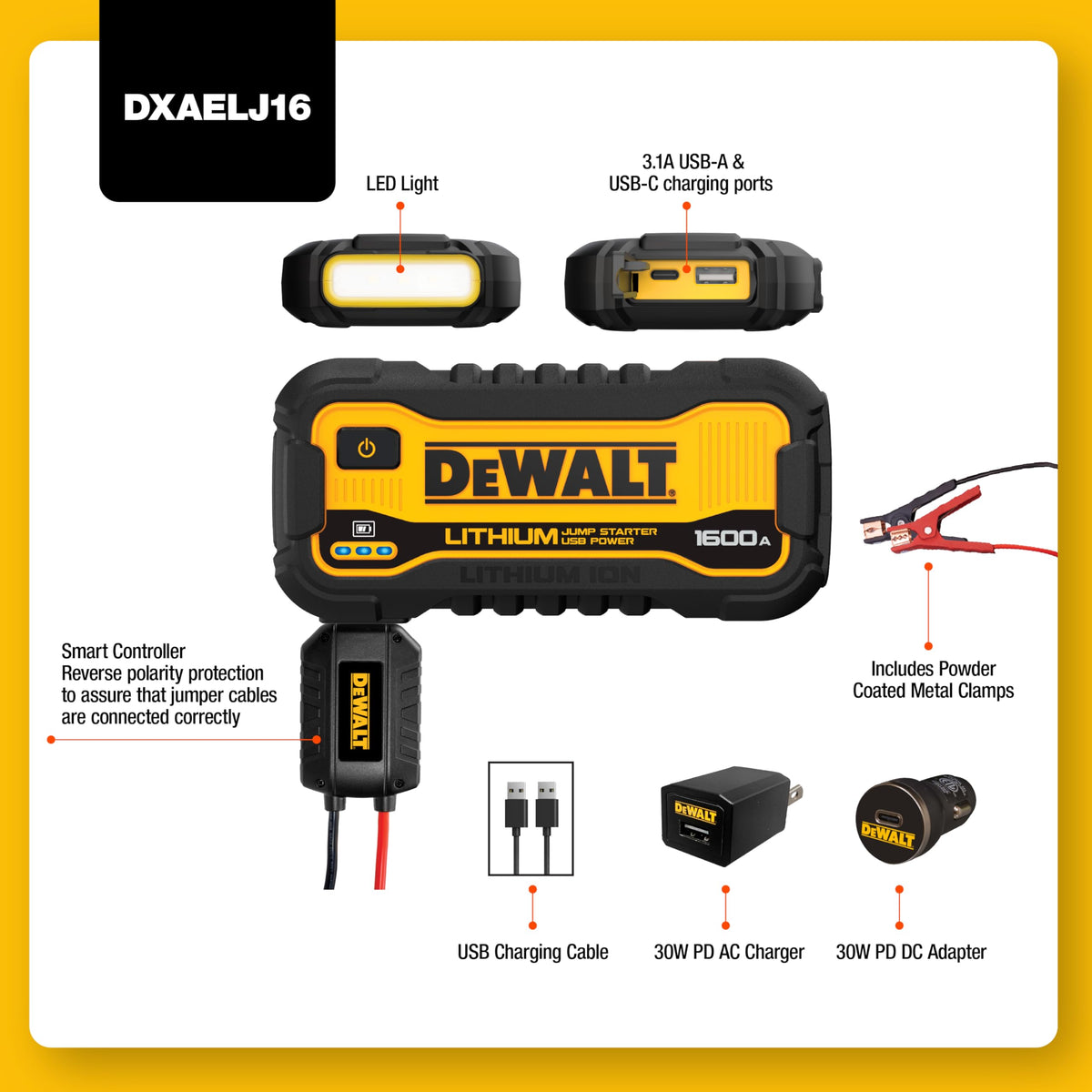 1600 Peak Amp Jump Starter Battery Booster with USB Power Station U901157