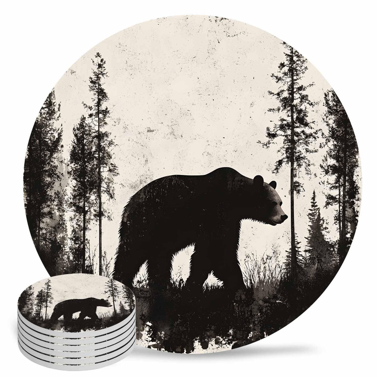 Black Absorbent Round Ceramic Coasters Set of 6 N5680