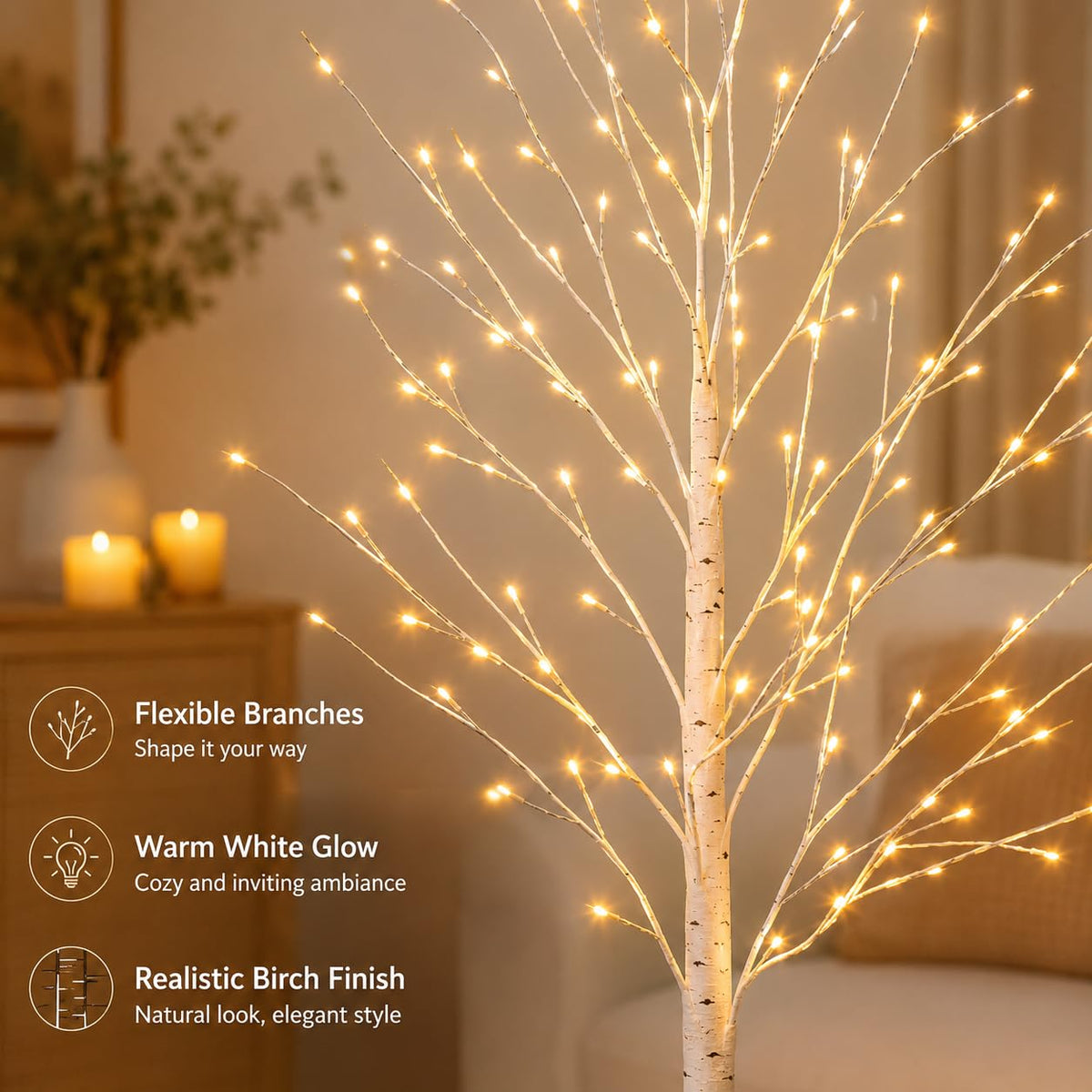 4FT 64 LEDs Birch Tree with Lights I69172