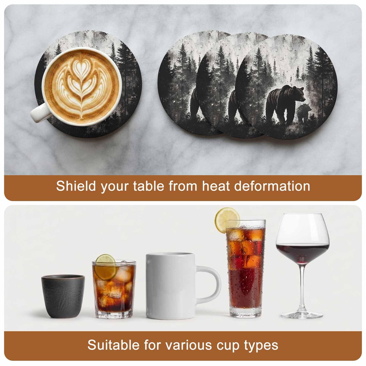 Black Bear Ceramic Coasters Set of 6 E816