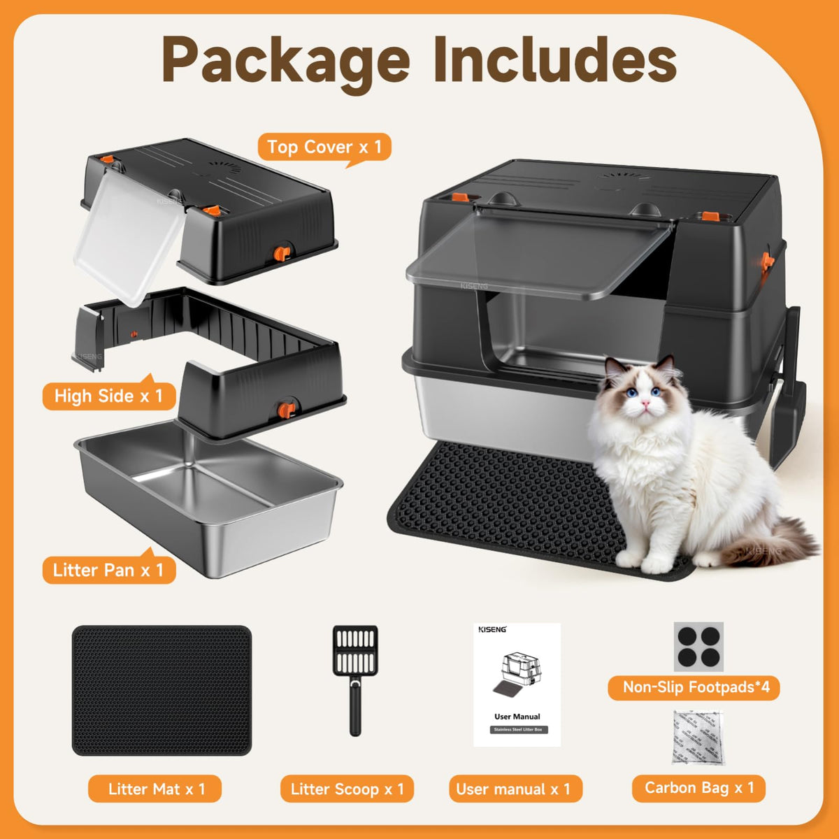 Stainless Steel High Sided Enclosed Litter Box with Lid Y626766