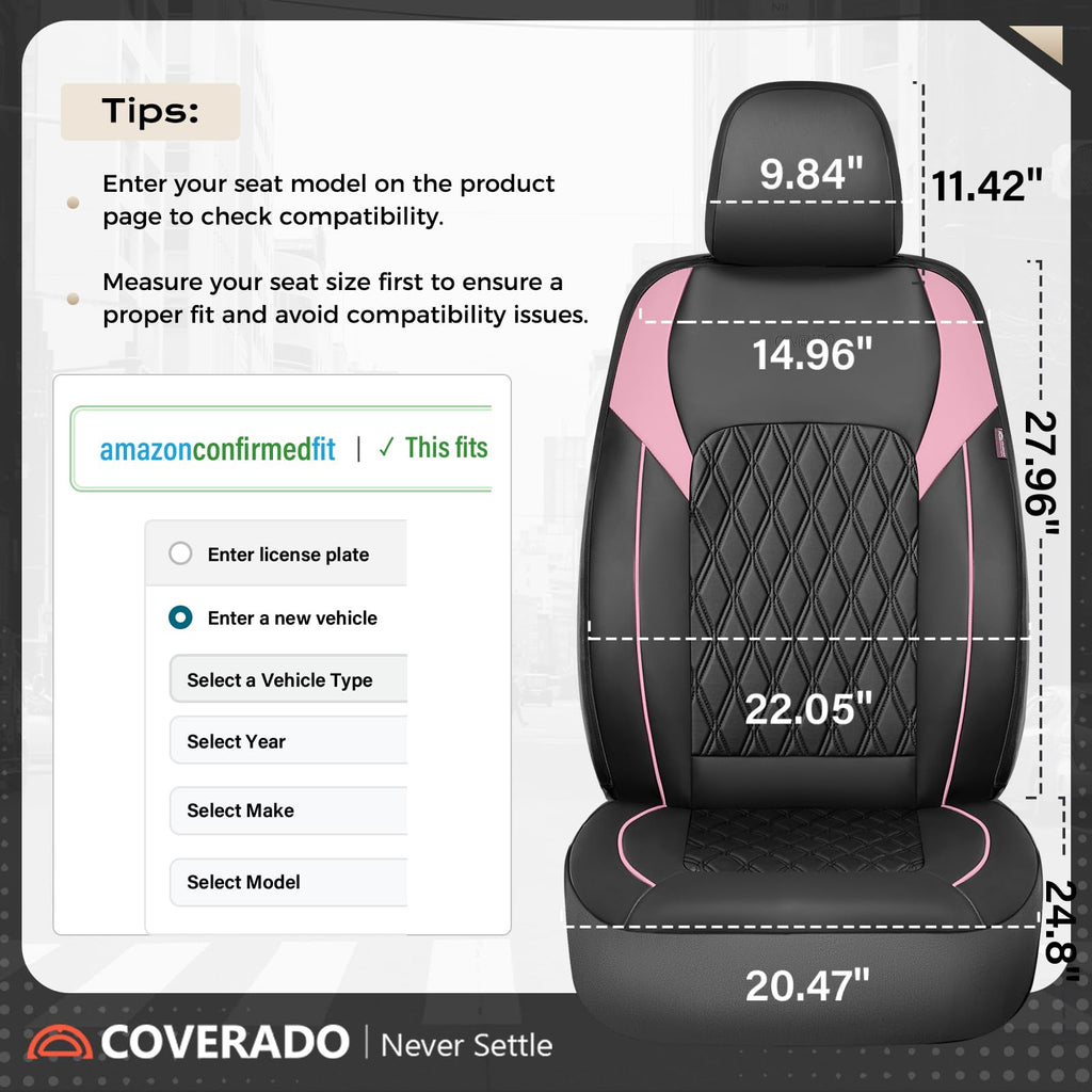 Black Pink Faux Leather Car Seat Covers Full Set O2526