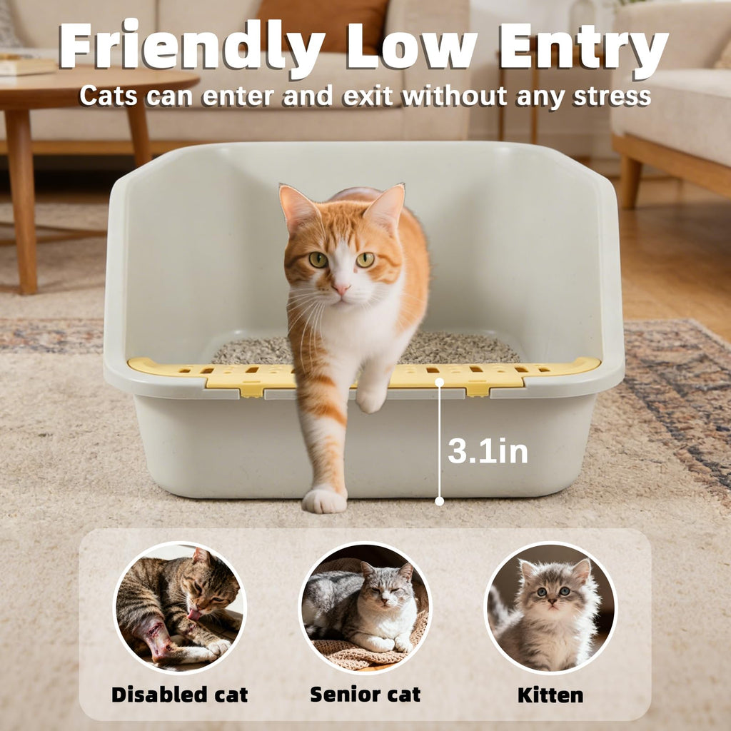 High Sides Open Top Cat Litter Box with Low Entry F178639