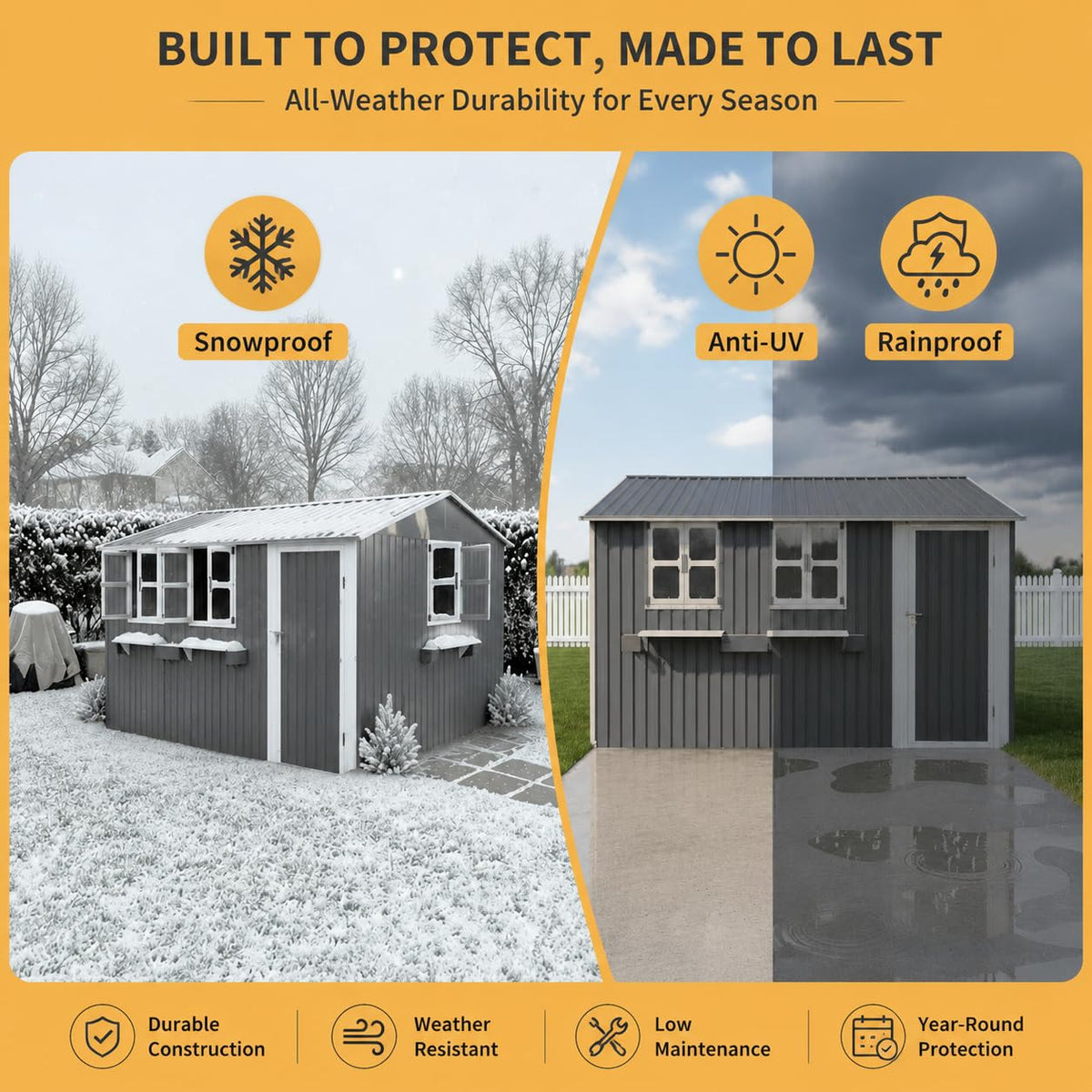 12x10 FT Grey Metal Storage Shed with Clear Windows E289