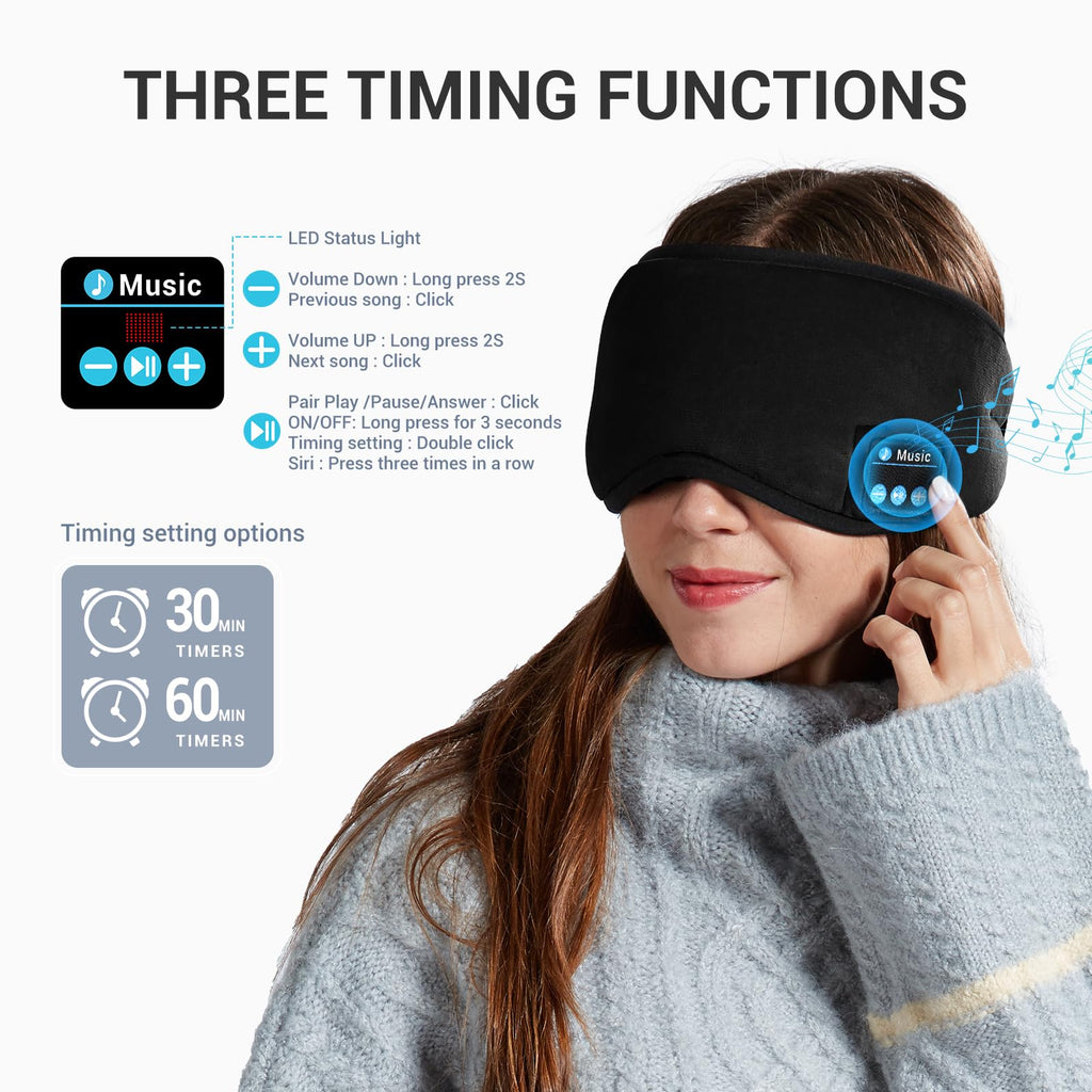 Bluetooth Sleep Headphones Eye Mask with Speakers and Microphone X1634