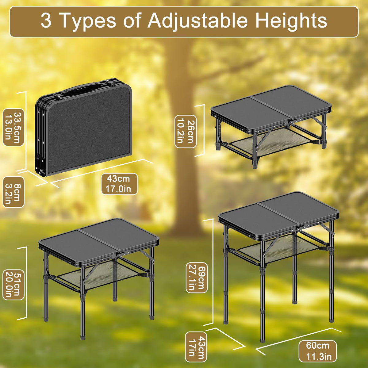 2 FT Folding Camping Table with 3 Adjustable Height Z95340