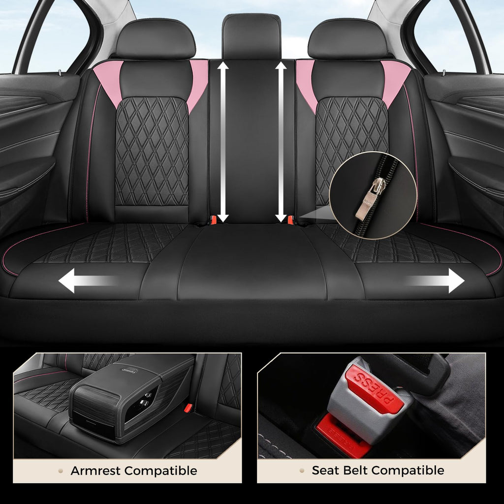 Black Pink Faux Leather Car Seat Covers Full Set O2526