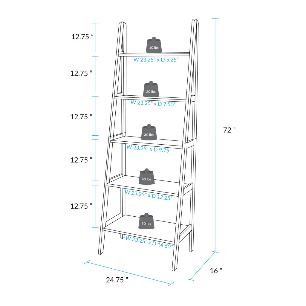 Solid Wood 5-Shelf Ladder Bookcase S419133