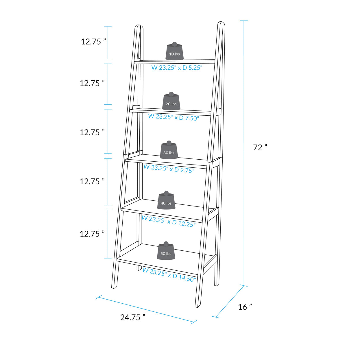 Solid Wood 5-Shelf Ladder Bookcase S419133