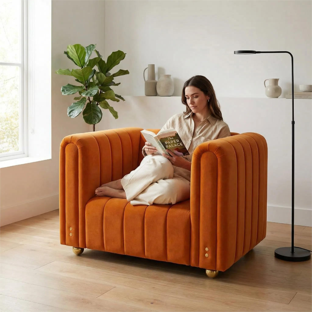40" Orange Velvet Accent Chair with Gold Metal Legs K2054