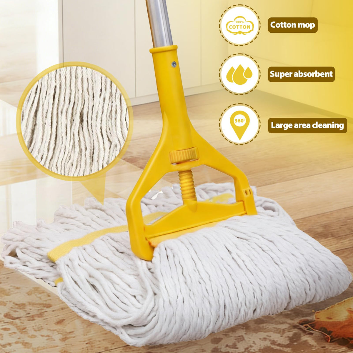 33 Qt Mop Bucket with Side-Press Wringer and Cotton Mop I718