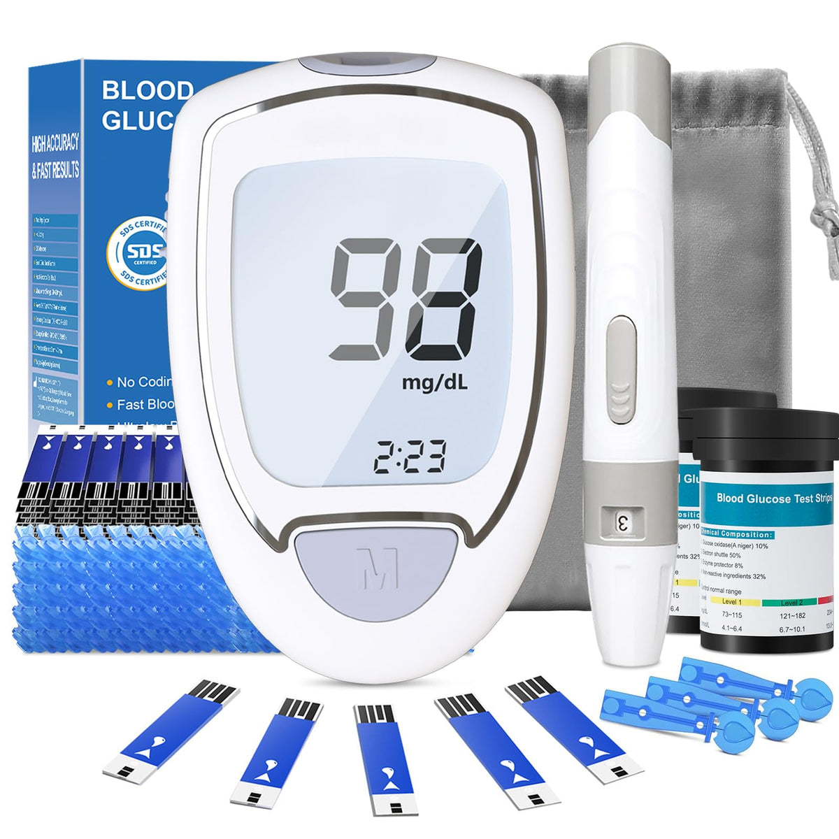 Blood Glucose Monitor Kit with 50 Test Strips & 50 Lancets P1529