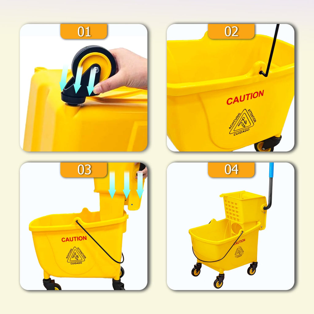 33 Qt Mop Bucket with Side-Press Wringer and Cotton Mop I718