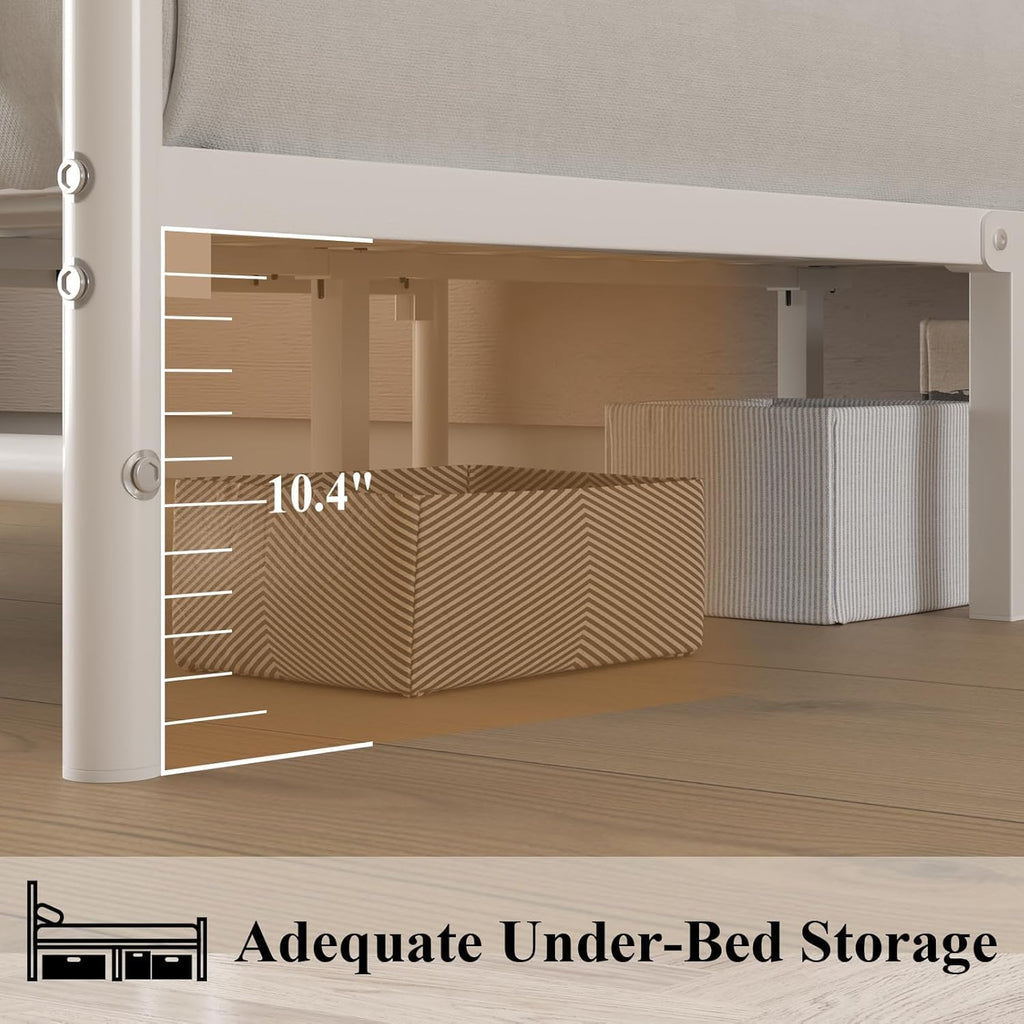 White Twin Metal Bed Frame with Headboard and Footboard F295958
