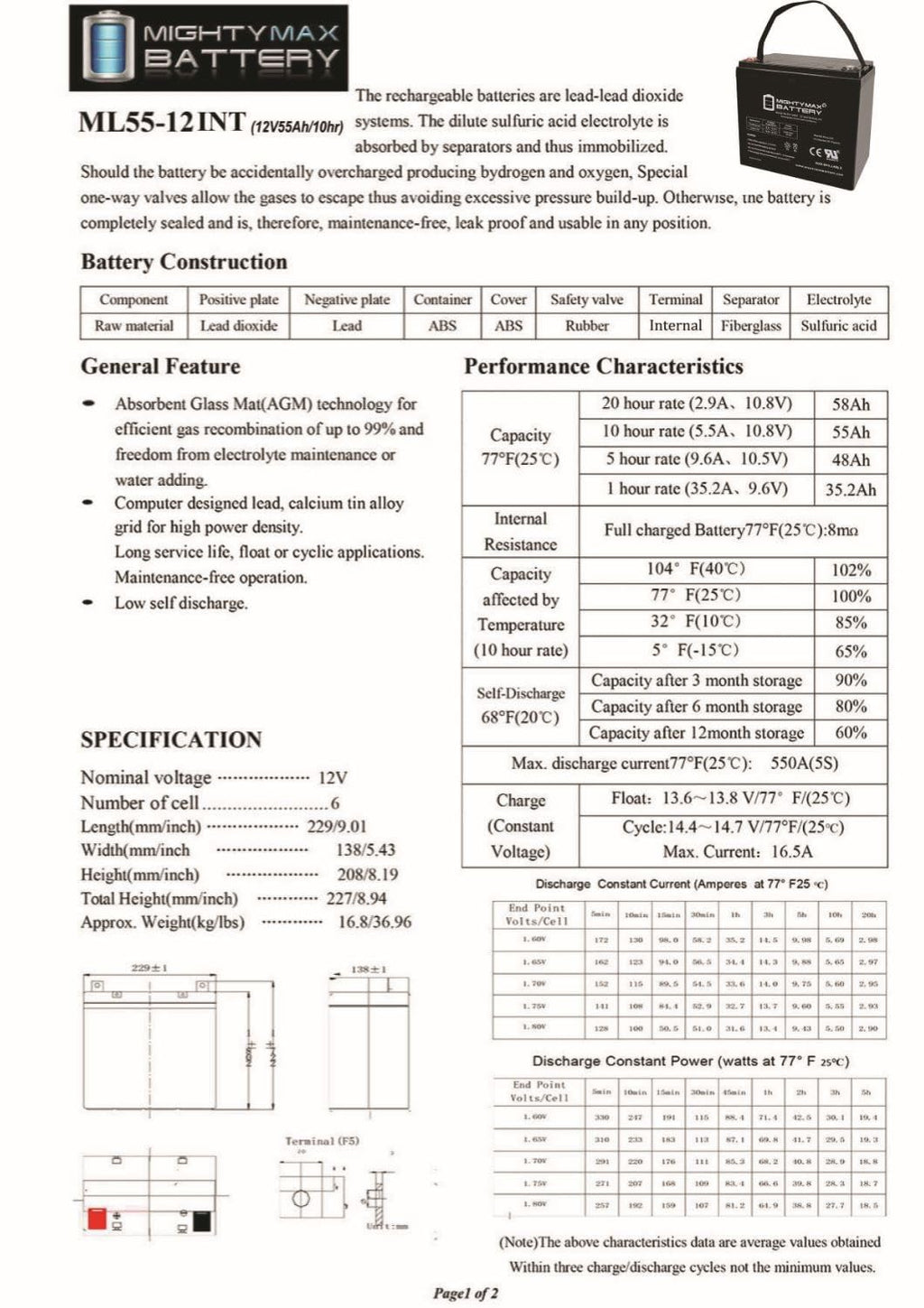 12V 55AH AGM Car and Truck Battery X212