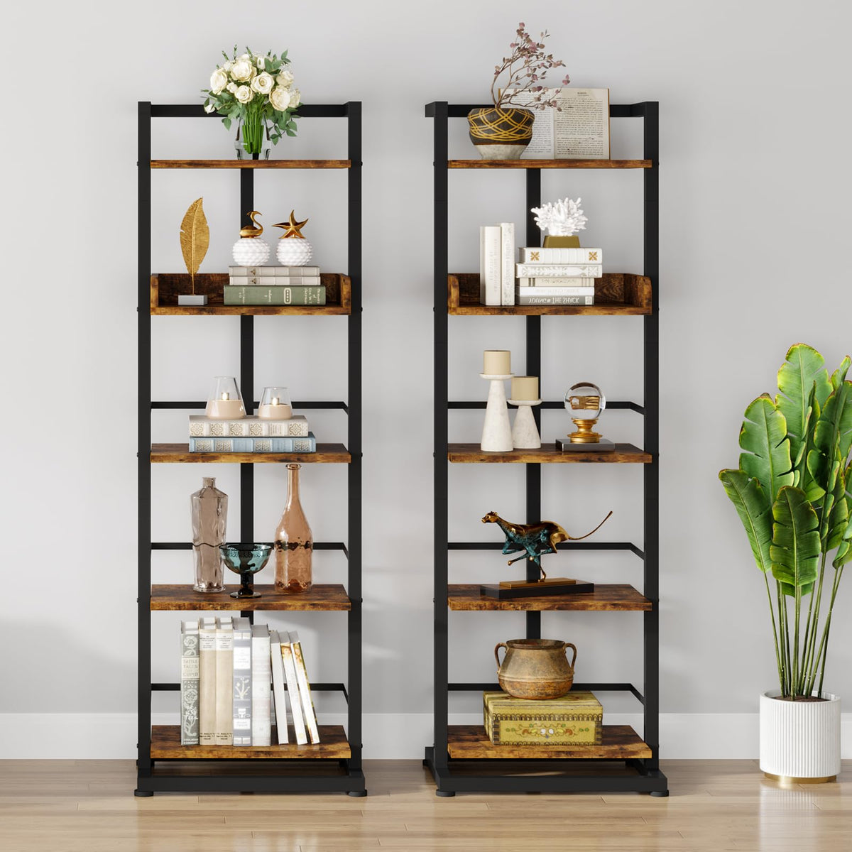 5 Tier Wood Bookcase with Metal Edge Protection D877214