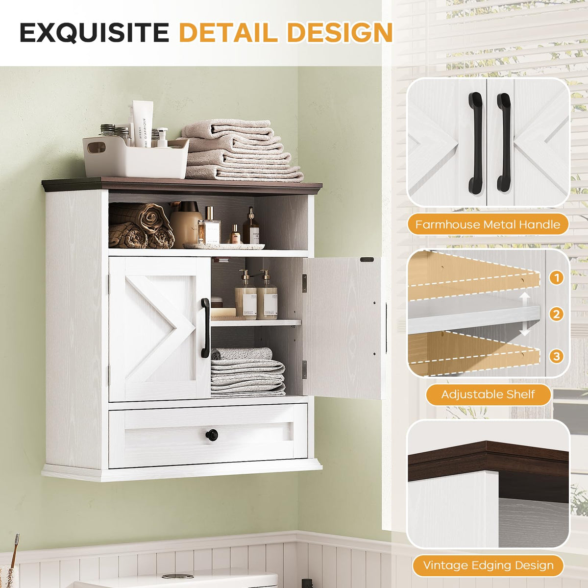 Wall Mounted Bathroom Cabinet 24.4"H x 23.6"W x 9"D V6669