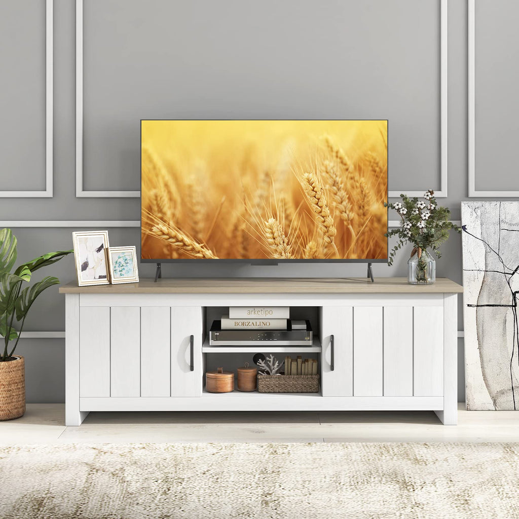 2 Doors TV Stand with 2 Cabinets & Open Shelves X648076