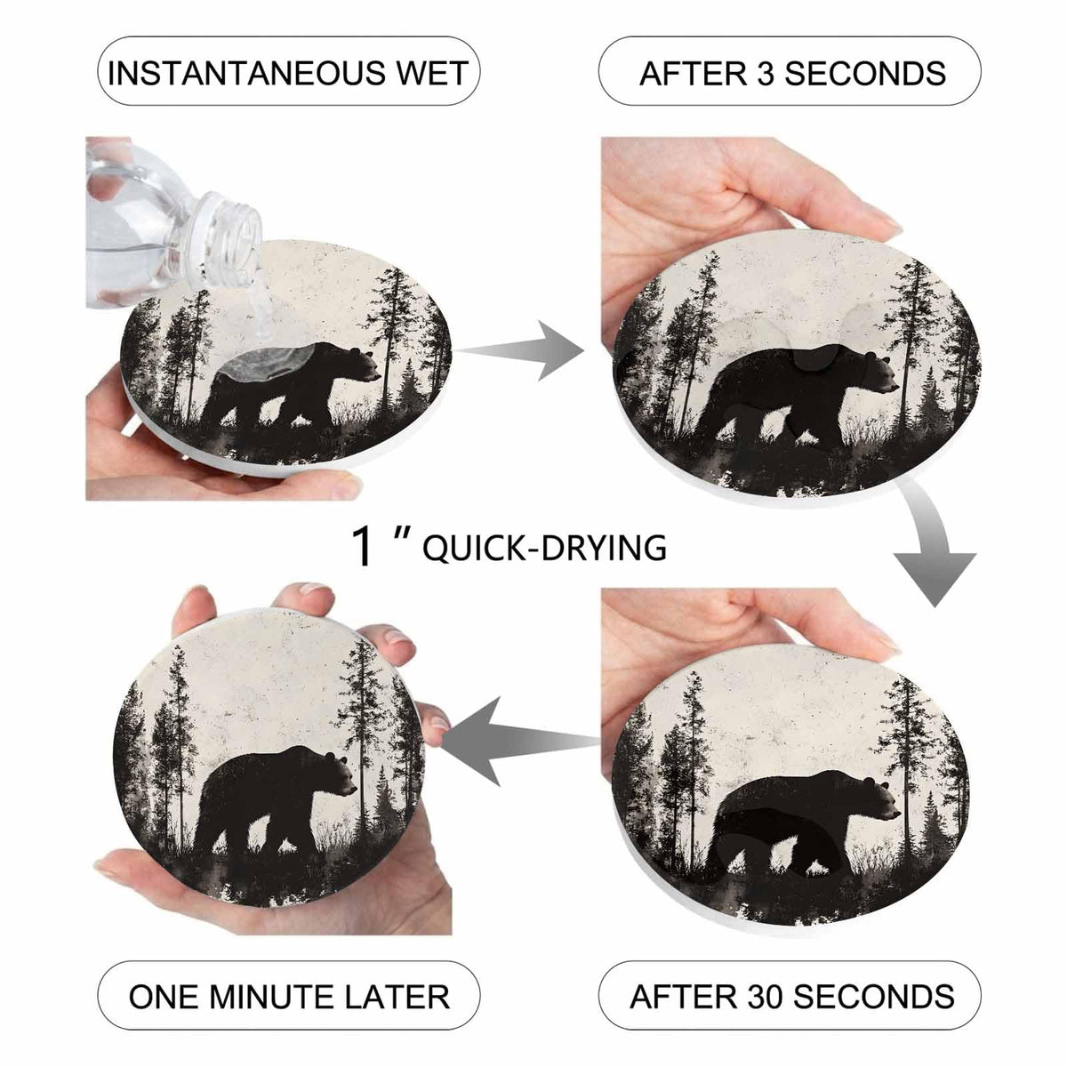 Black Absorbent Round Ceramic Coasters Set of 6 N5680