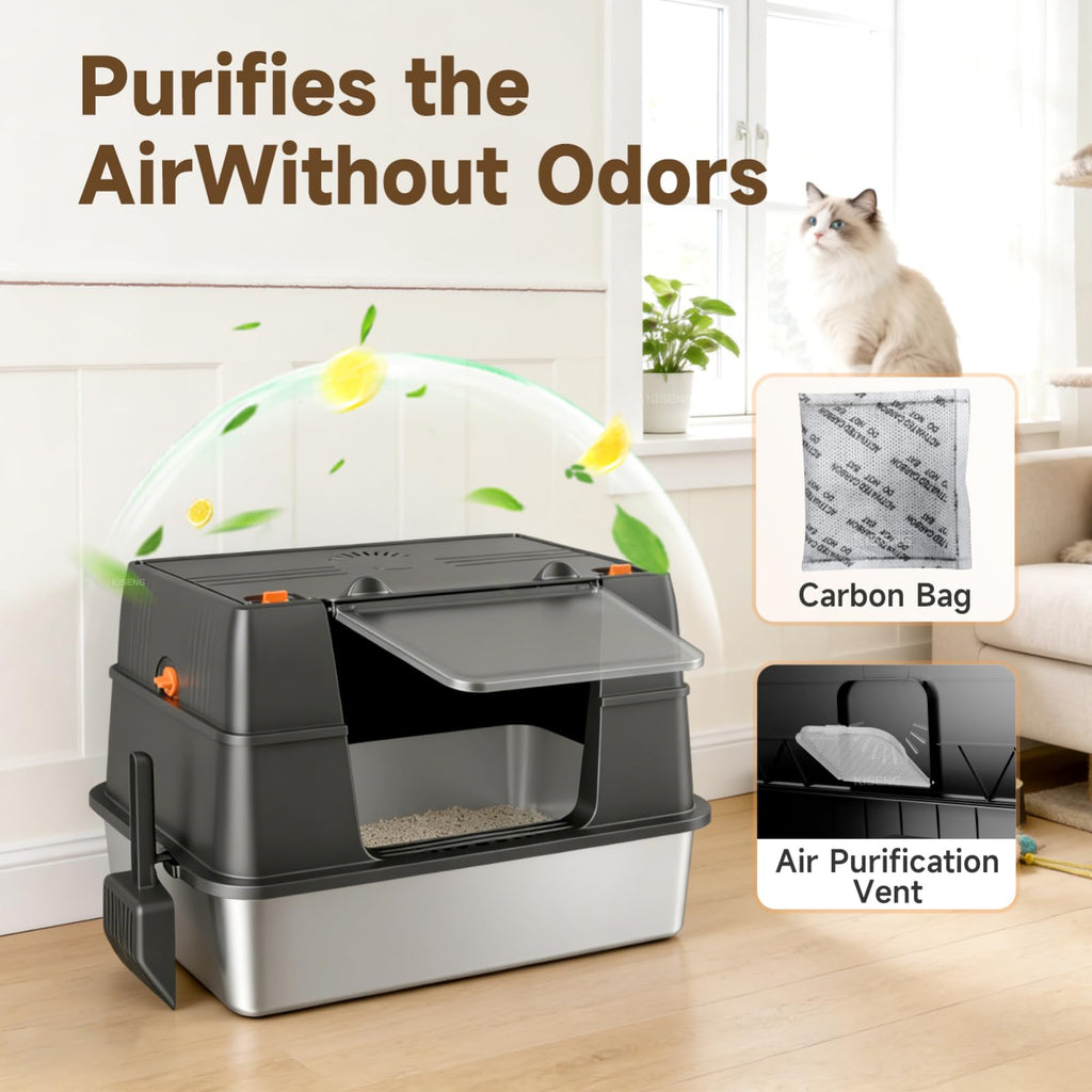 Stainless Steel High Sided Enclosed Litter Box with Lid Y626766