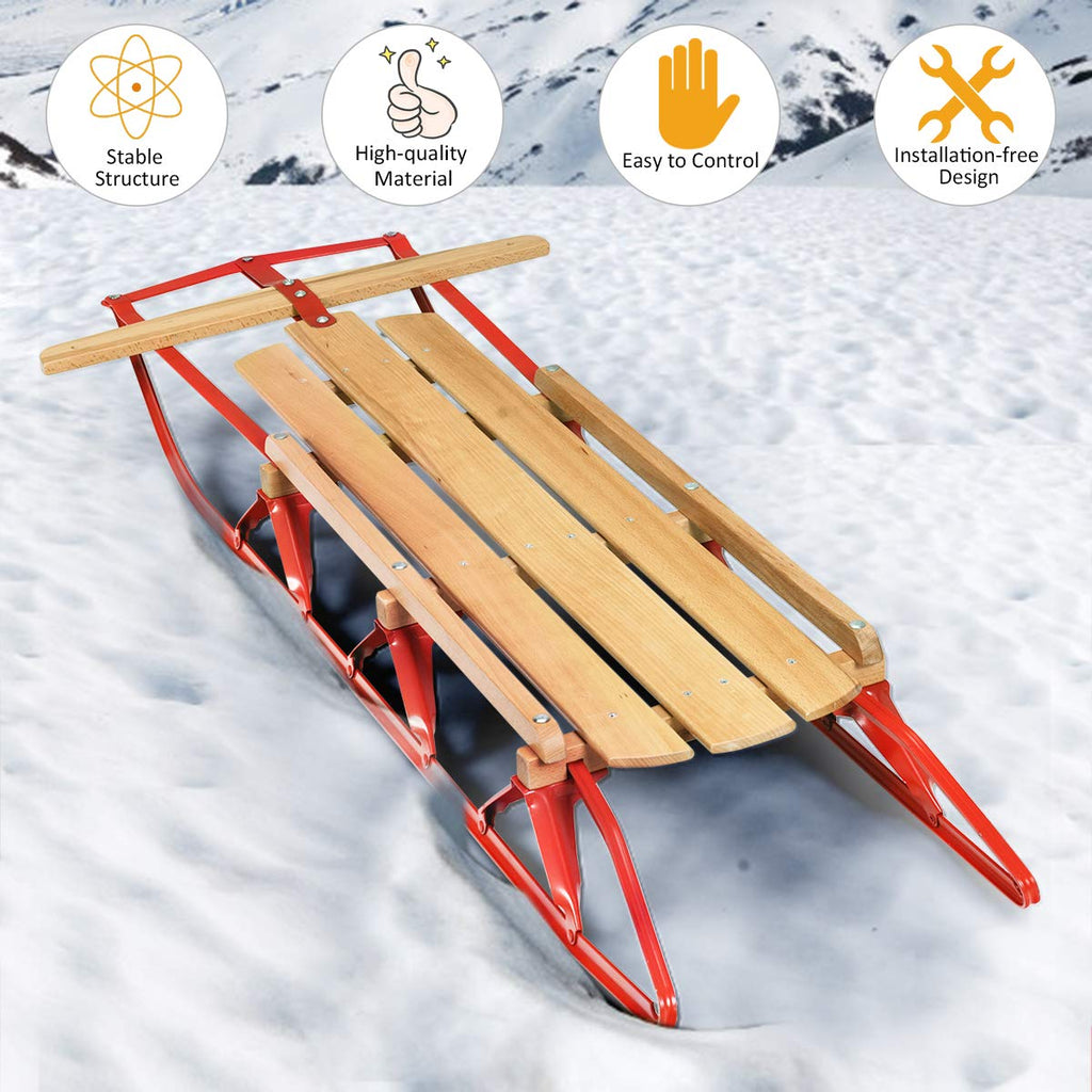 Wood Sled with Metal Runners and Steering Bar R44218