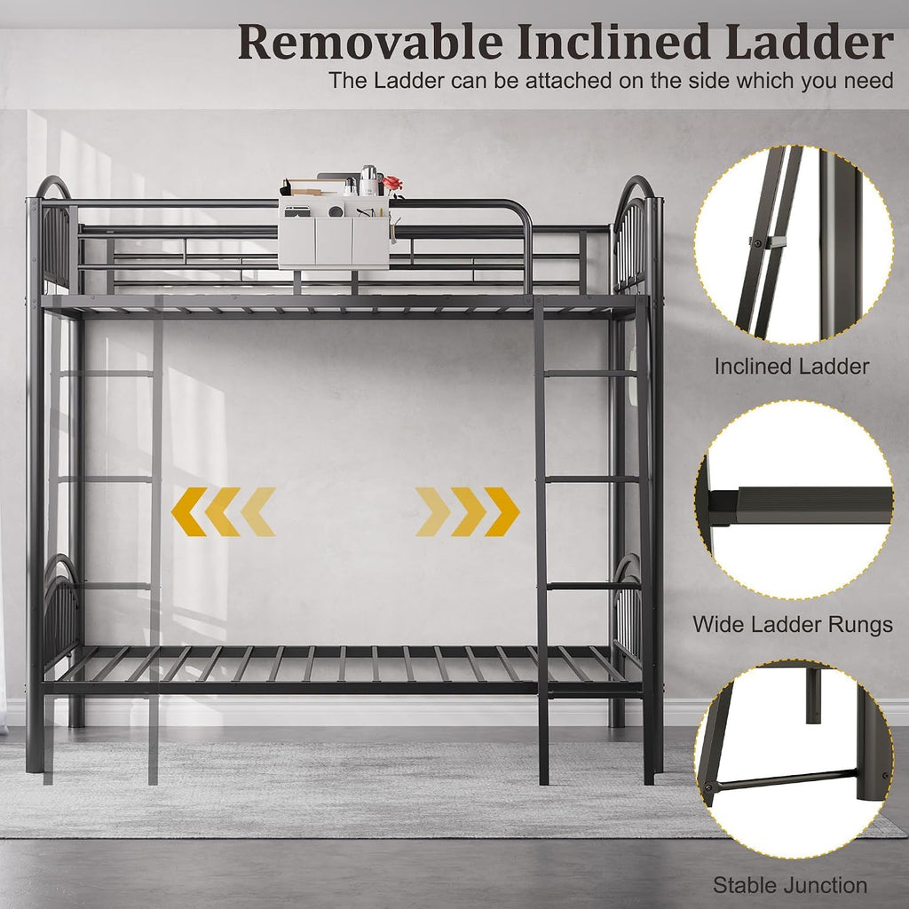 Twin Over Twin Metal Bunk Bed with Ladder Y1746