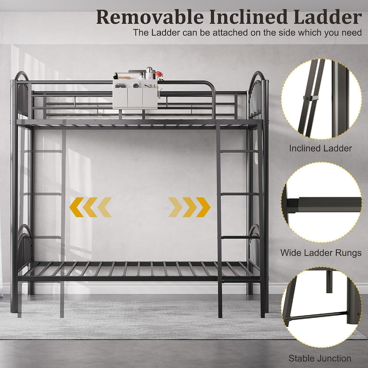 Twin Over Twin Metal Bunk Bed with Ladder Y1746