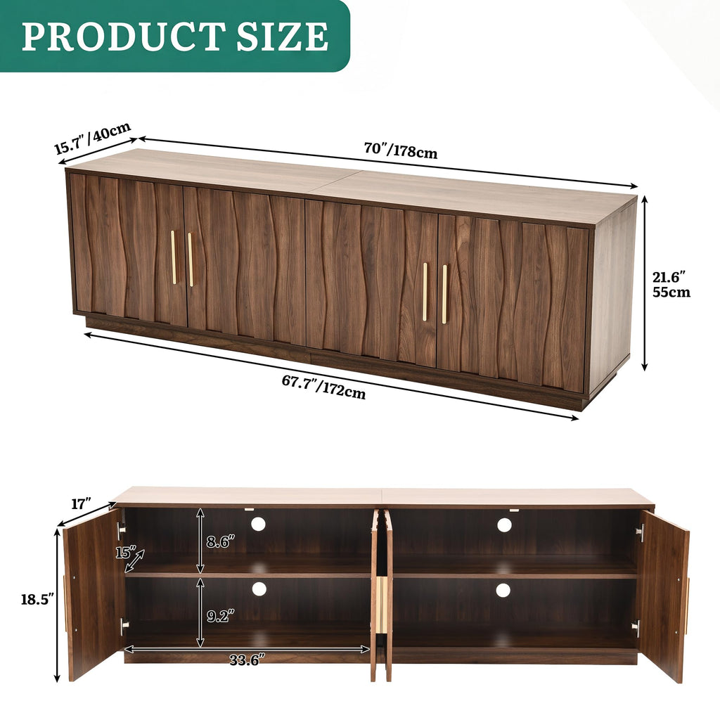 70" Mid Century Modern Walnut TV Stand Q278