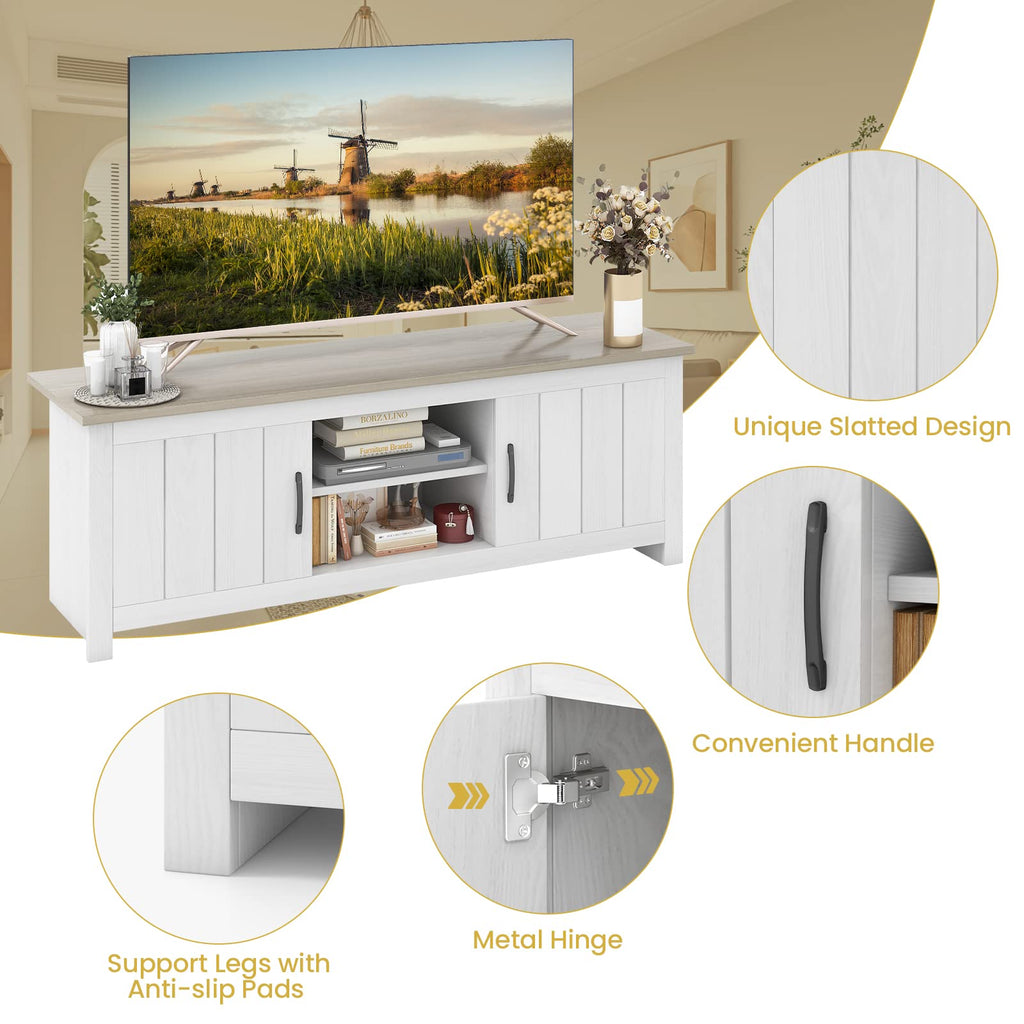 2 Doors TV Stand with 2 Cabinets & Open Shelves X648076